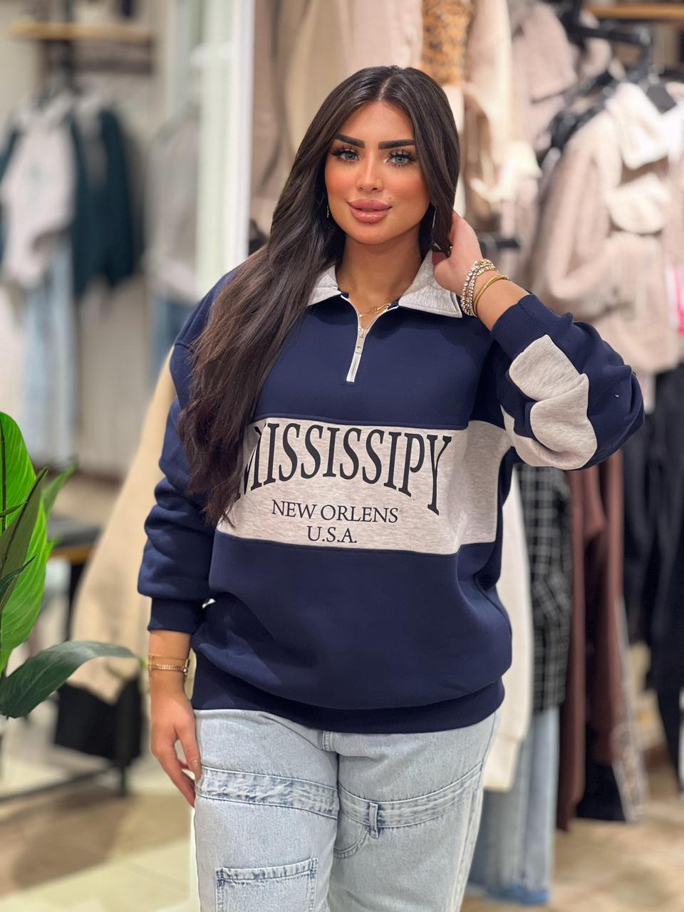 NAVY HALF ZIPPER SWEAT SHIRT