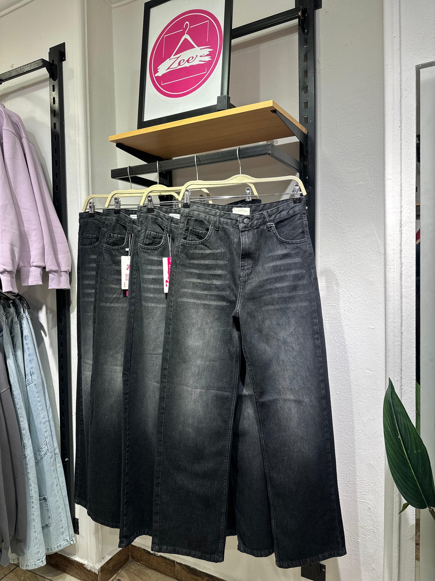 "Grey Wide-Leg Denim Jeans"