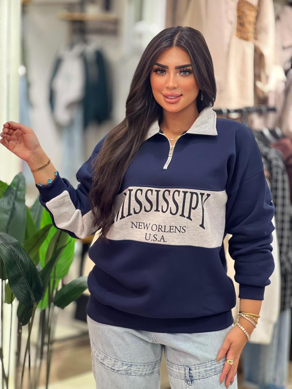 NAVY HALF ZIPPER SWEAT SHIRT