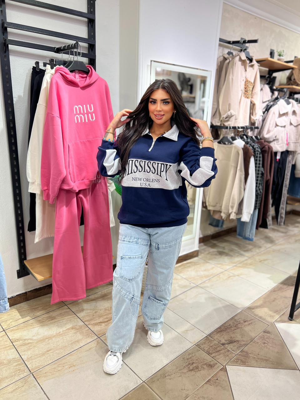 NAVY HALF ZIPPER SWEAT SHIRT