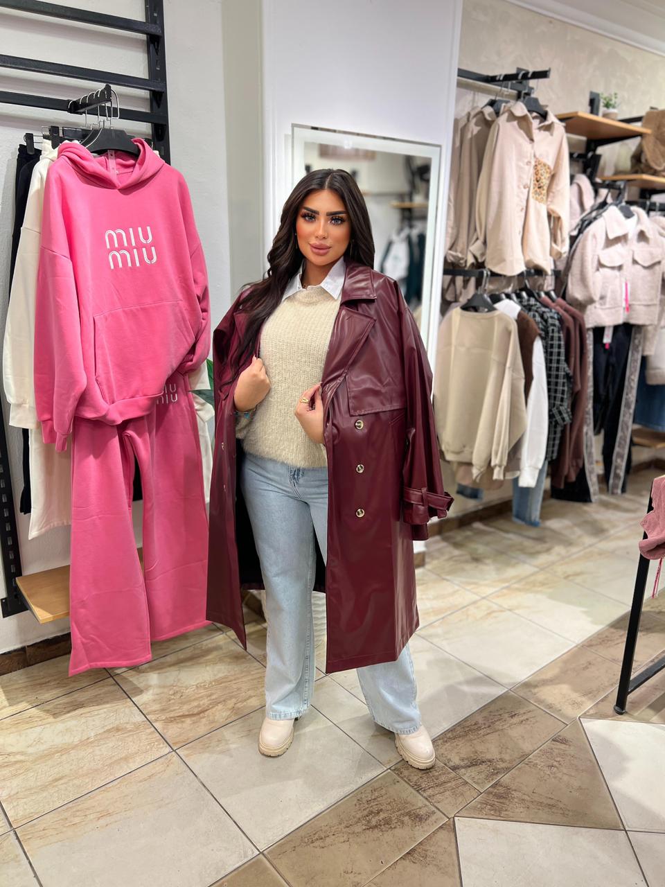 Leather trench coat