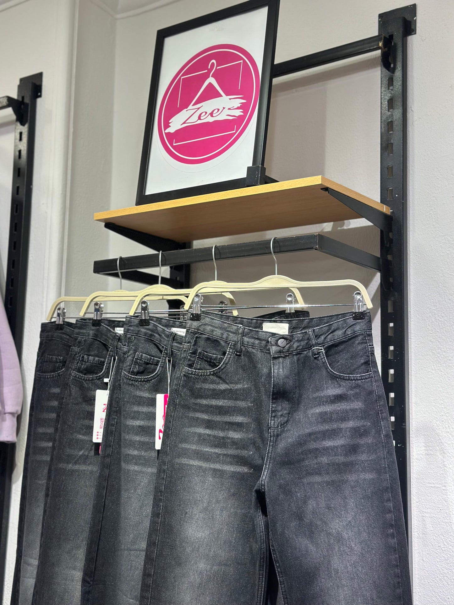 "Grey Wide-Leg Denim Jeans"