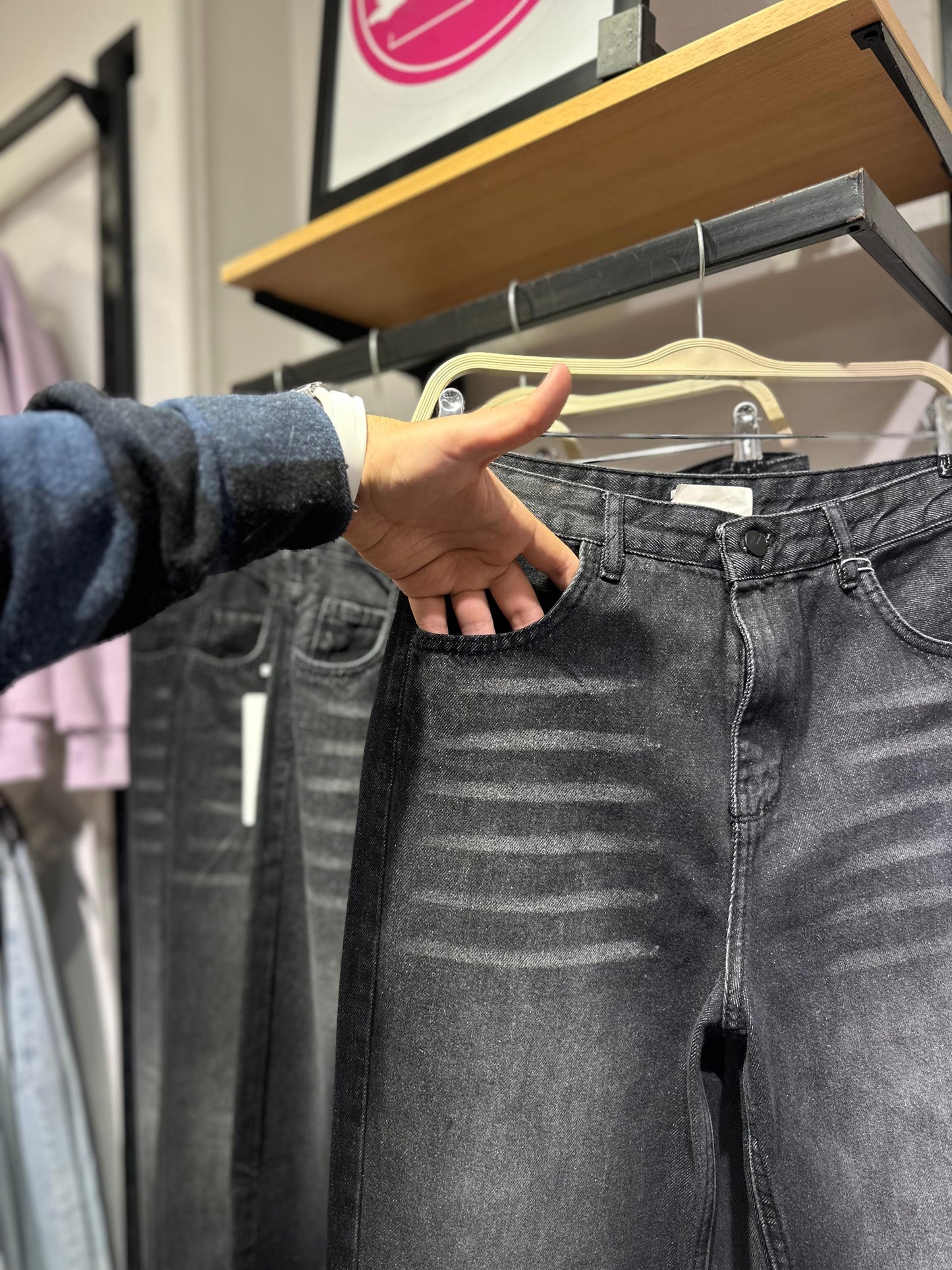 "Grey Wide-Leg Denim Jeans"