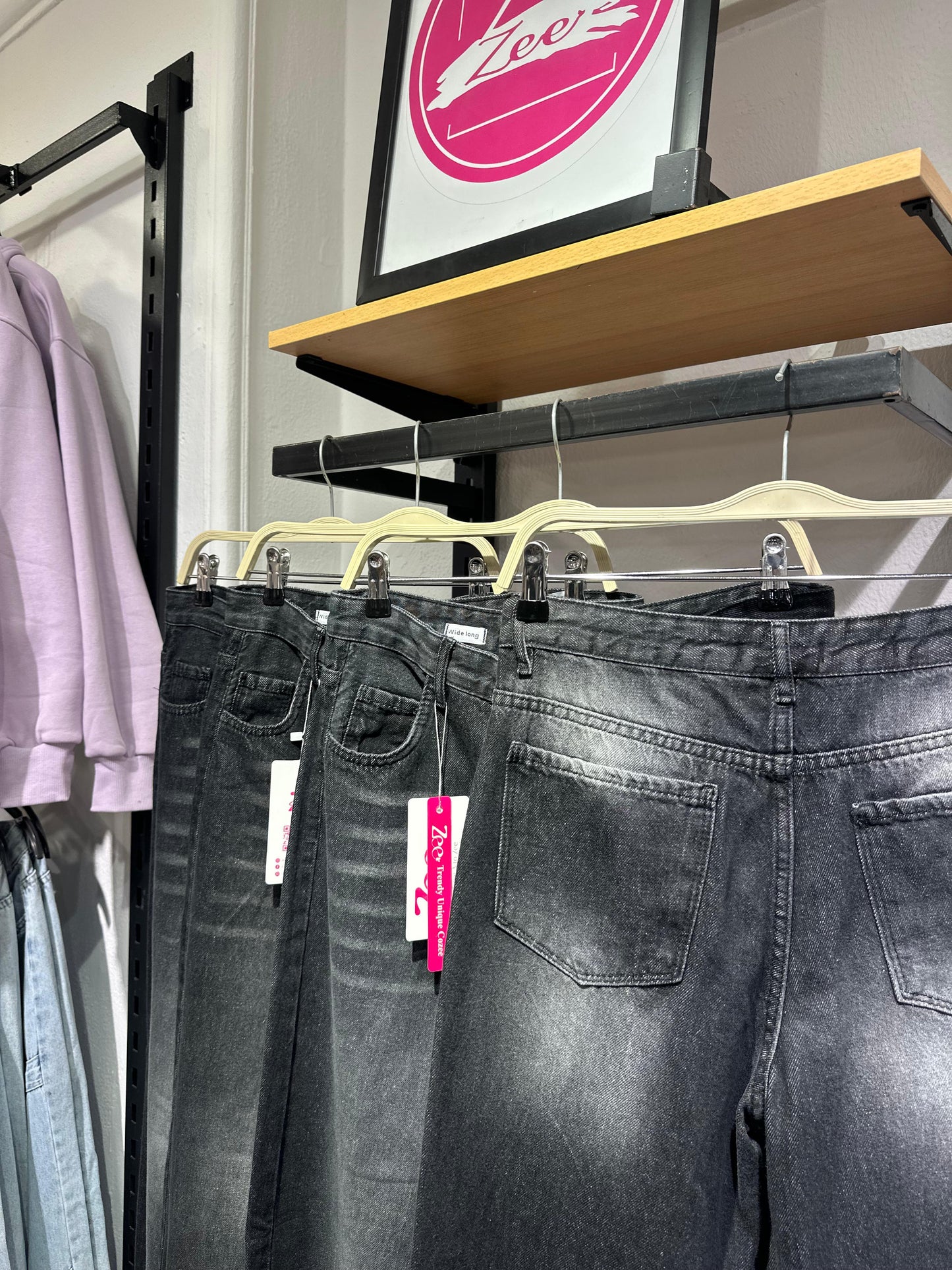 "Grey Wide-Leg Denim Jeans"