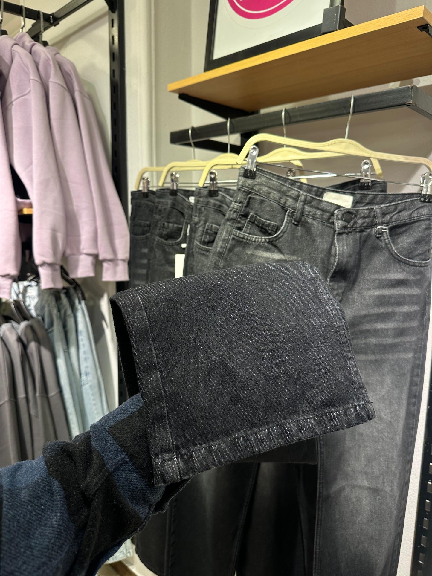 "Grey Wide-Leg Denim Jeans"